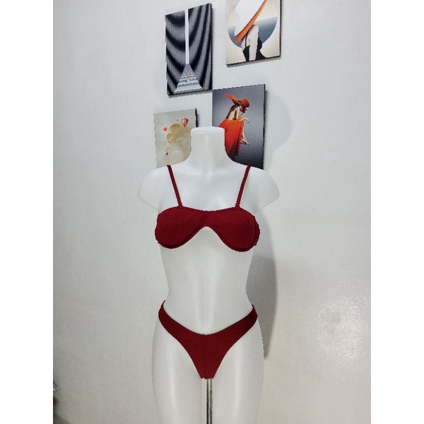 Swimwear Two Piece Burgundy swimsuit bikini sexy beach Shopee Philippines