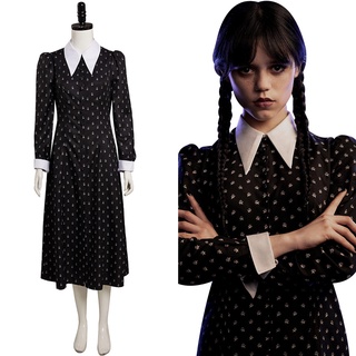 In Stock Wednesday The Addams Family Cosplay Costume Halloween Outfit Carnival Suit
