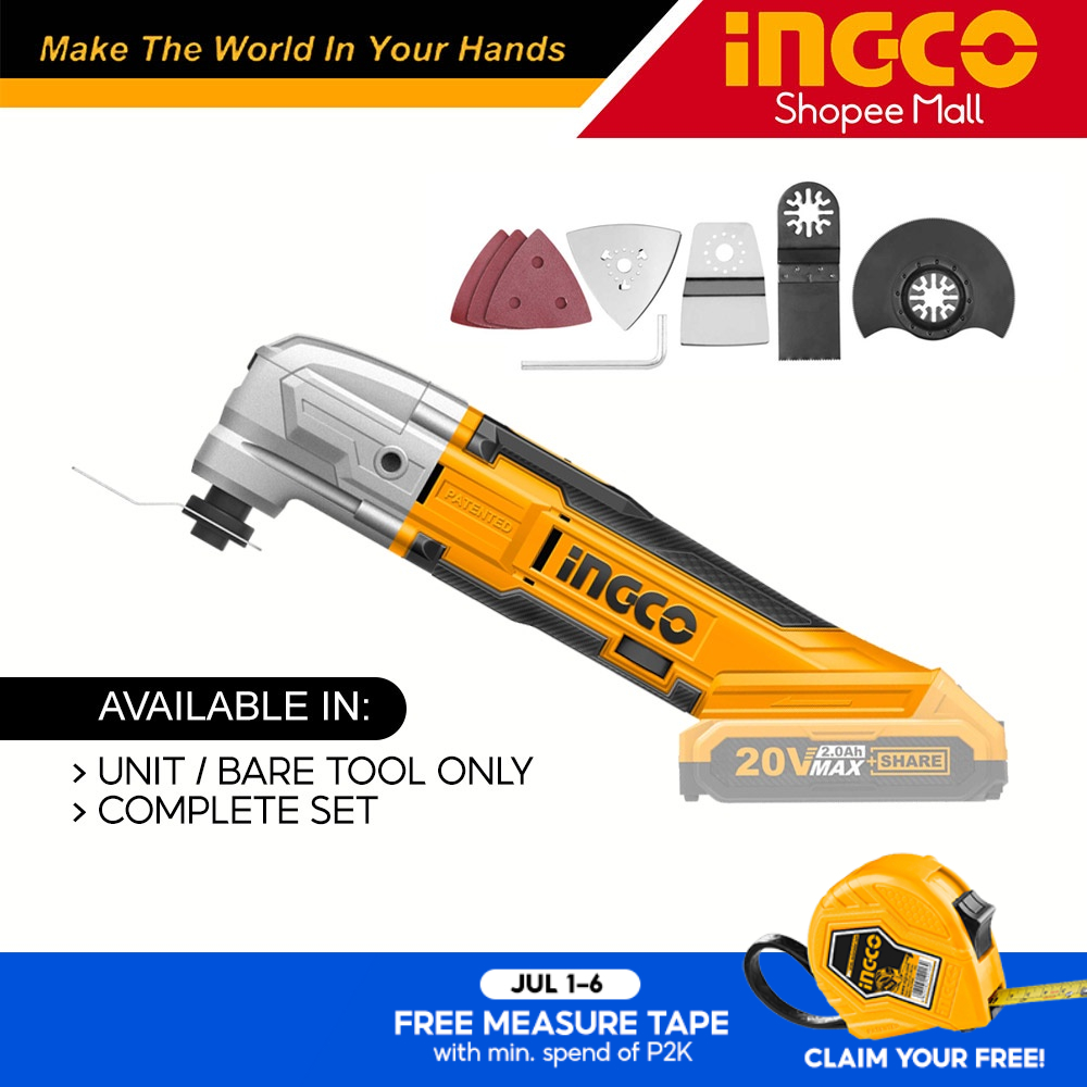 Ingco CMLI2001 LithiumIon Cordless Oscillating MultiTool Set 20V P20S
