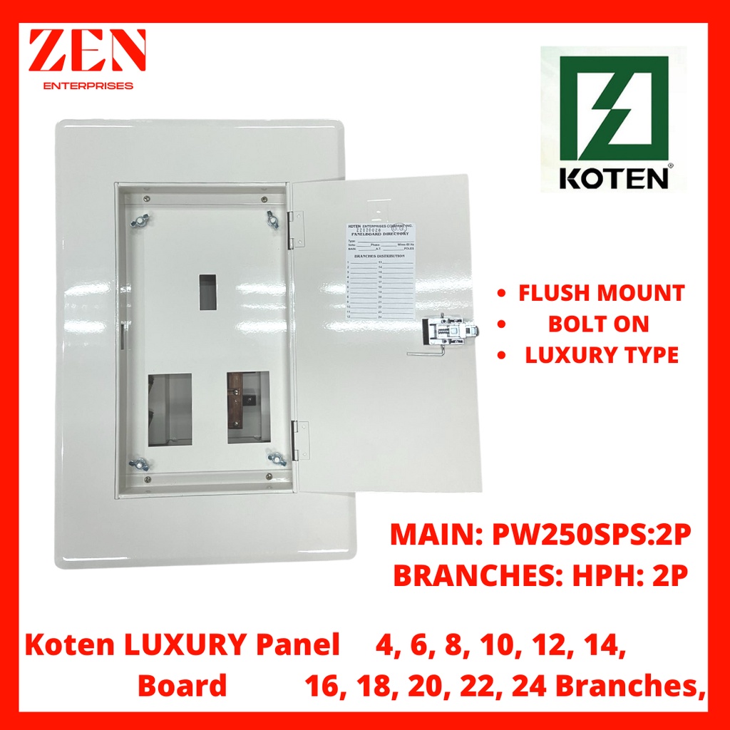 Koten Luxury Panel Board TQD Industrial Main 2 pole & Bolt On Branches