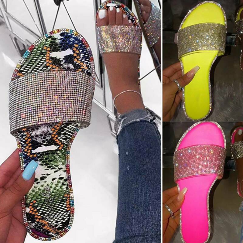 ladies diamante flat sandals