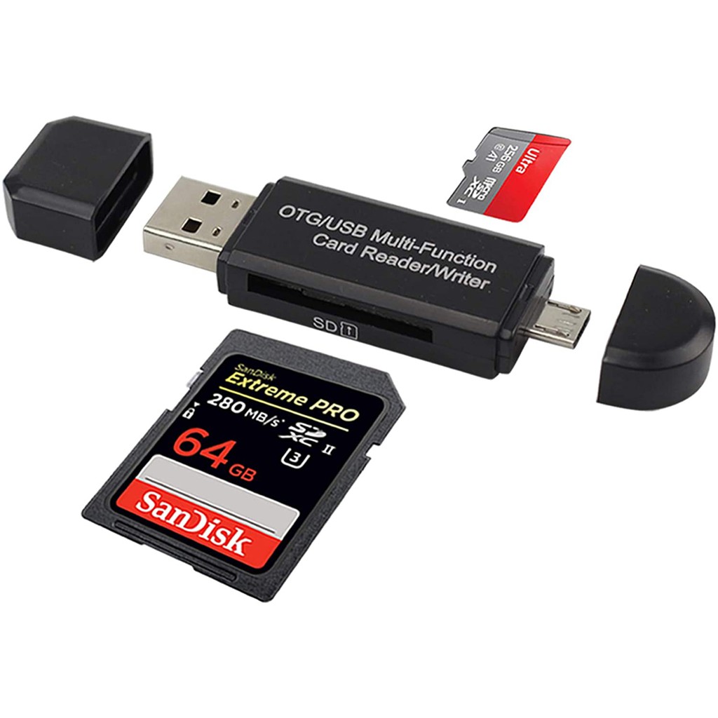 Micro USB OTG to USB 2.0 Adapter, Portable Memory Card Reader, Micro SD