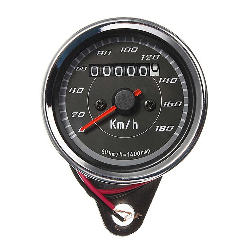 Motorcycle Speedometer Gauge 65 mm Black Face LED Mechanical Motorcycle Speedometer Odometer Gauge with Indicator Sliver 