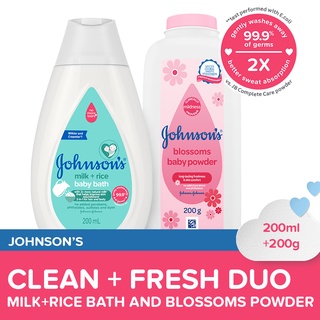Johnson's Milk+Rice Bath 200ml + Blossoms Baby Powder 200g