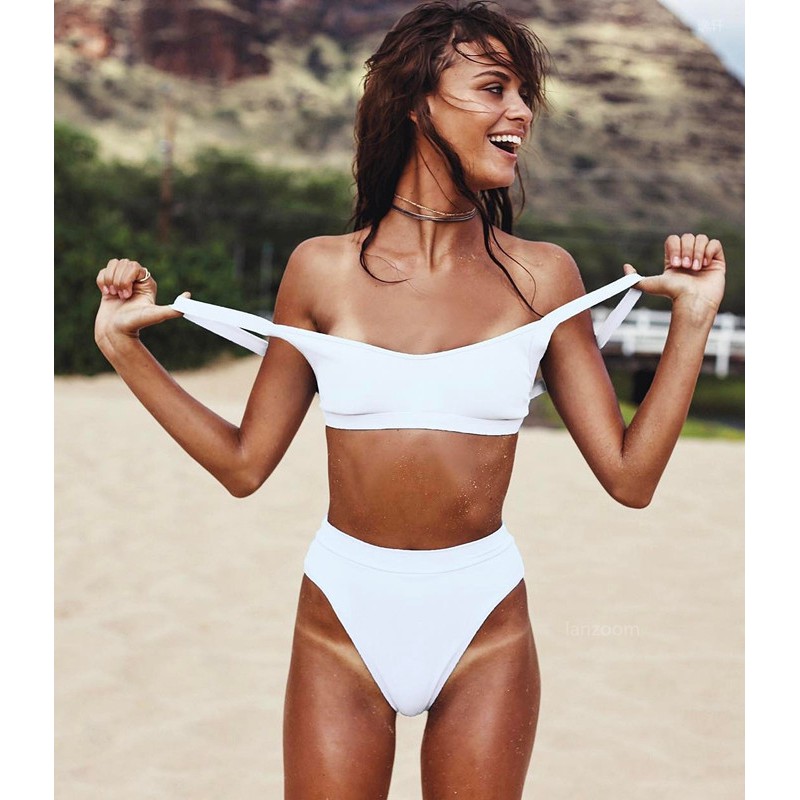 all white high waisted swimsuit