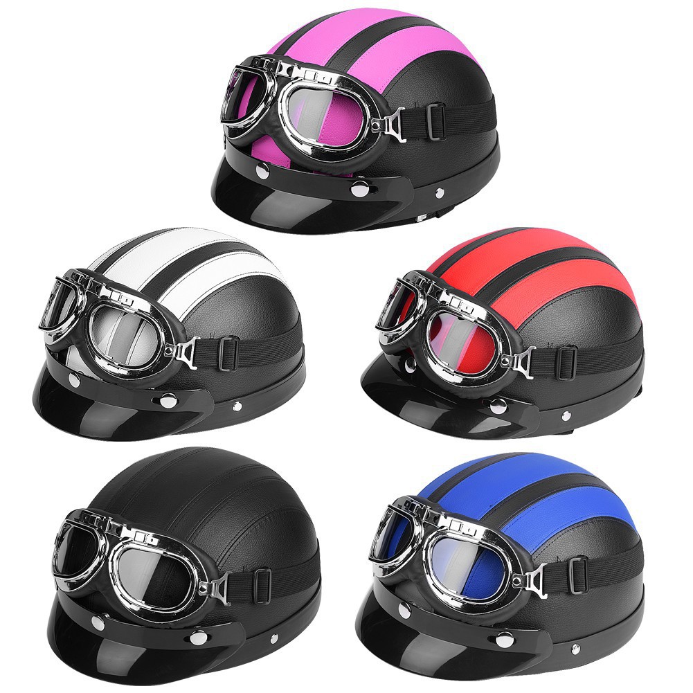 Universal Motorcycle Open Face Half Helmet & Visor UV Goggles | Shopee