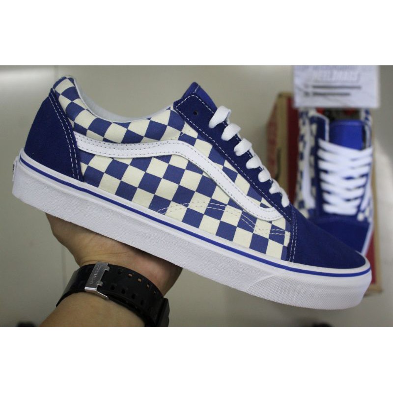 old skool vans checkerboard blue