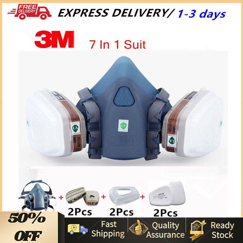 3M 7502 Respirator Mask 7 in 1 Suit Industry Painting Spray Dust Gas ...