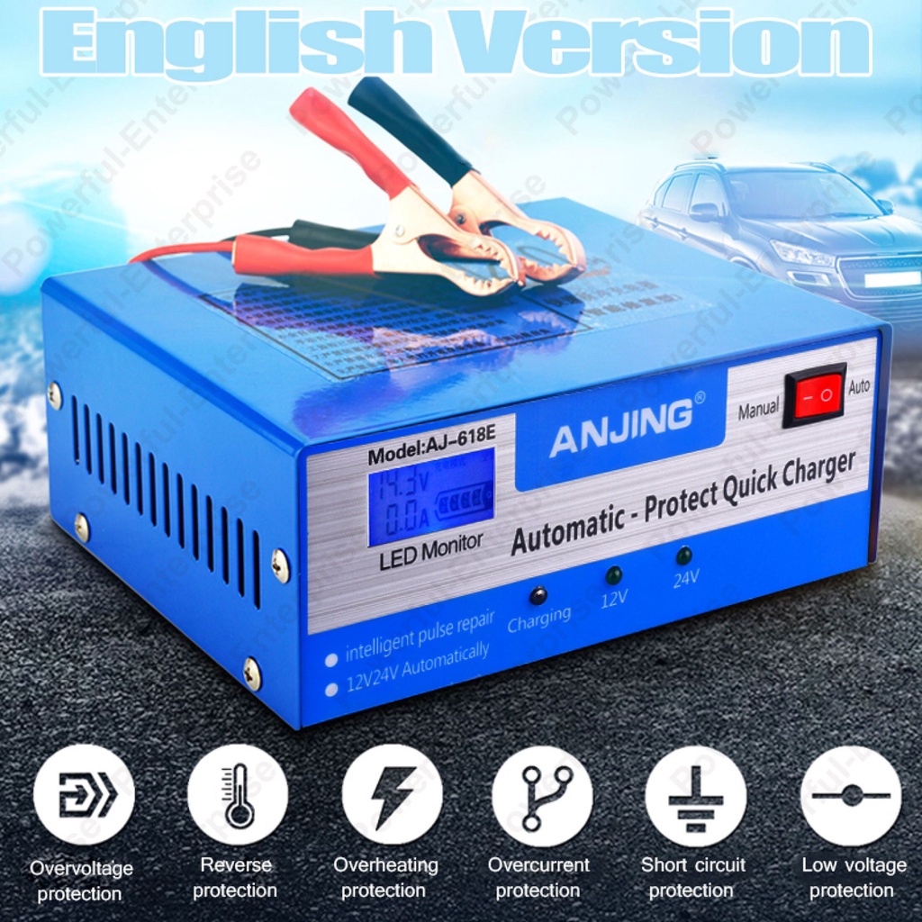ANJING Car Battery Charger 12/24V Intelligent Pulse Repair Battery Fast
