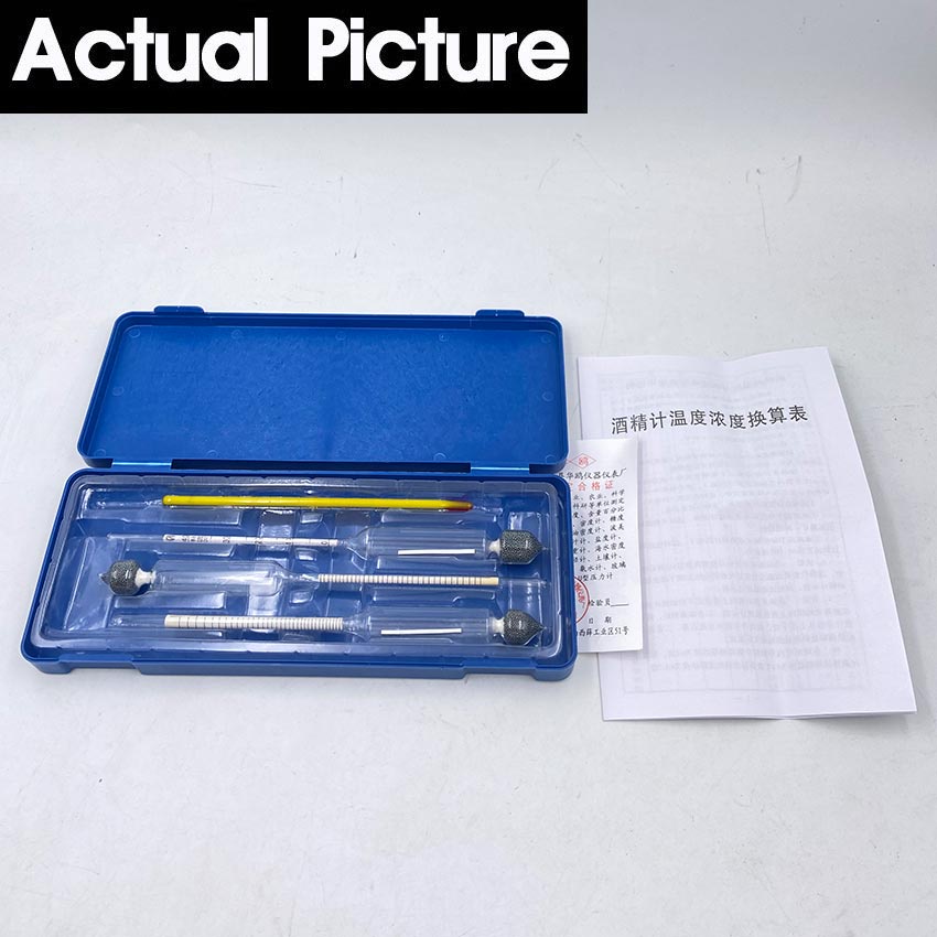 3 Pcs/Set Alcohol Tester Hydrometer Alcohol Meter 0-100% Concentration Meter + Thermometer