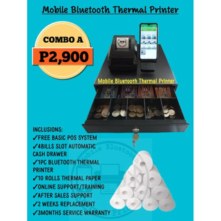 Combo Set A Mobile Bluetooth Thermal Printer with Free Basic POS System and Cash Drawer