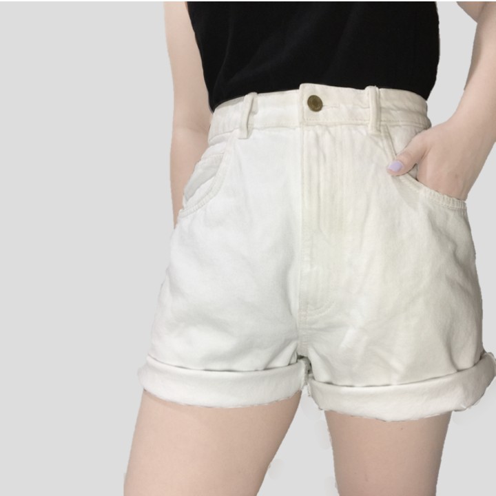 ZARA White High-waist Mom Shorts 