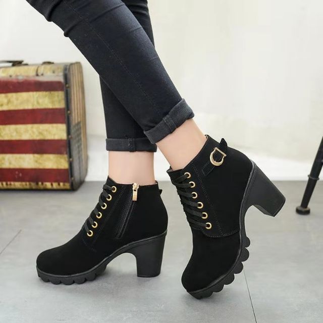 Bestseller Korean fashion Ankle Boots Women High Heels Suede Shoes (add ...