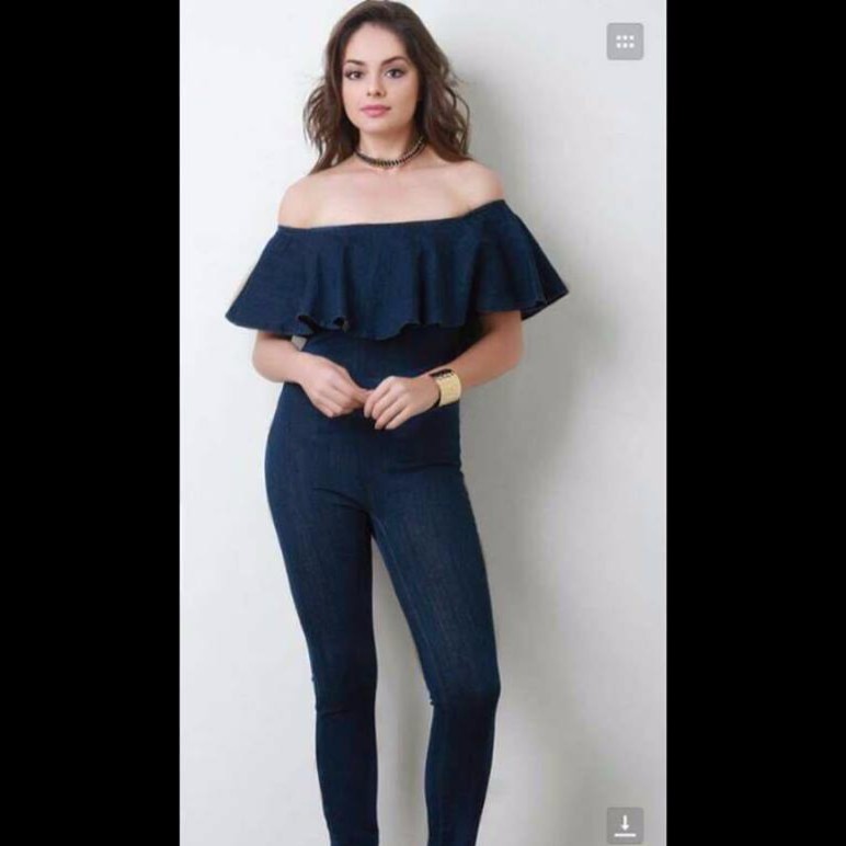 off the shoulder denim jumpsuit