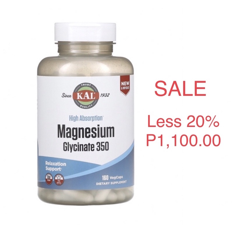 KAL Magnesium Glycinate High Absorption 350mg 160 caps Shopee Philippines