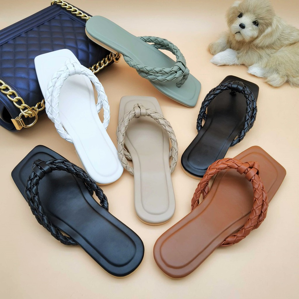 square toe braided flat sandals