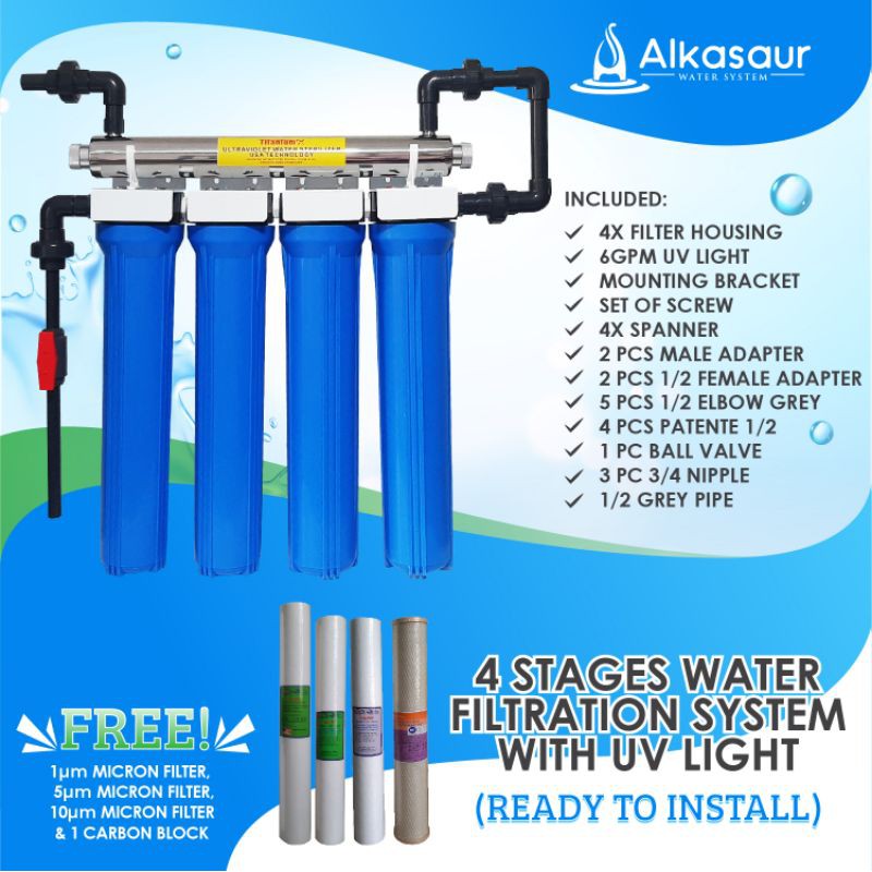 4 Stages Water Filtration with UV Light Set with FREE Filters Ready to