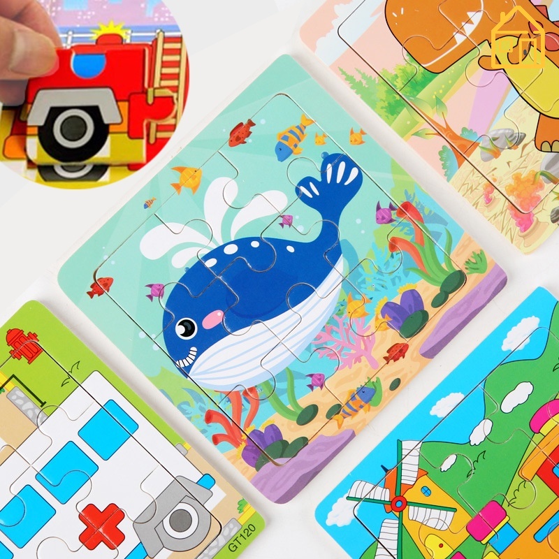 11*11cm Kids Fun Puzzle Toy Car / Random 1Pc Wooden Cartoon Animal