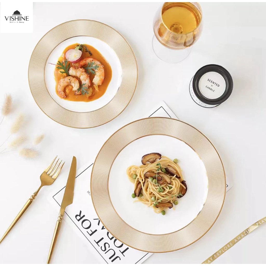 One Set 8-inch And 10-inch Ceramic Phnom Penh Embossed Flat Plate Bone China With Gift Box