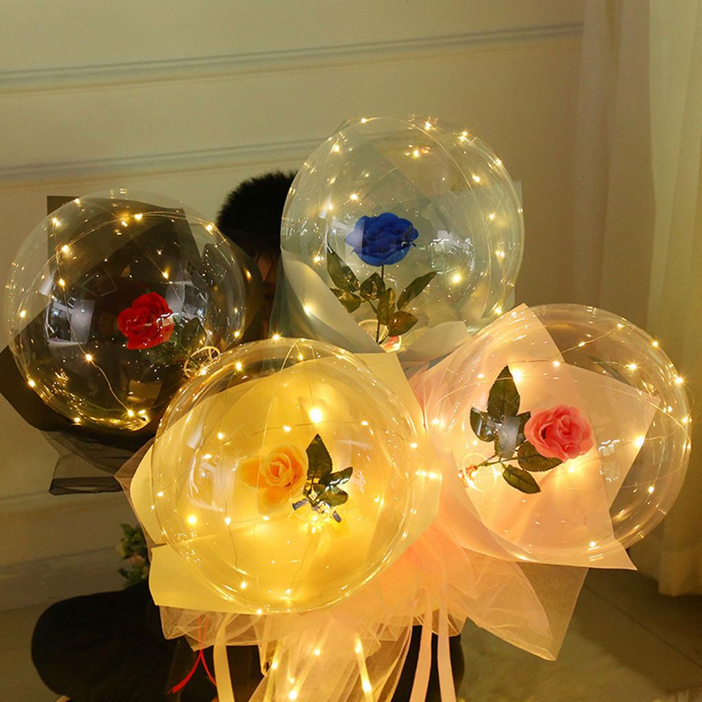 1Set DIY LED Luminous Balloon Rose Bouquet Transparent Bobo Ball Rose For Valentines Day Gift Birthday Party Wedding Decoration Balloons