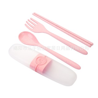 Portable Cutlery Set, Natural Wheat Straw Utensils Set Chopstick Fork and Spoon Set Reusable #8