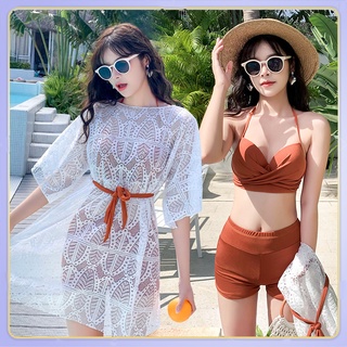 swimsuit three piece suit small chest gathered bikini sexy sunscreen cover up hot spring short women