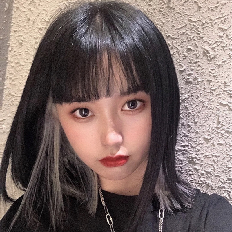 Hanging Ears Dyed Wig Female Short Straight Hair Korean Air Bangs Net Red Hanging Ears Dyed Black Gray Gradient Color Shoulder Short Hair Female Shopee Philippines