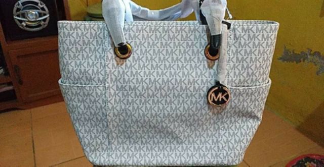 mk tote bag white