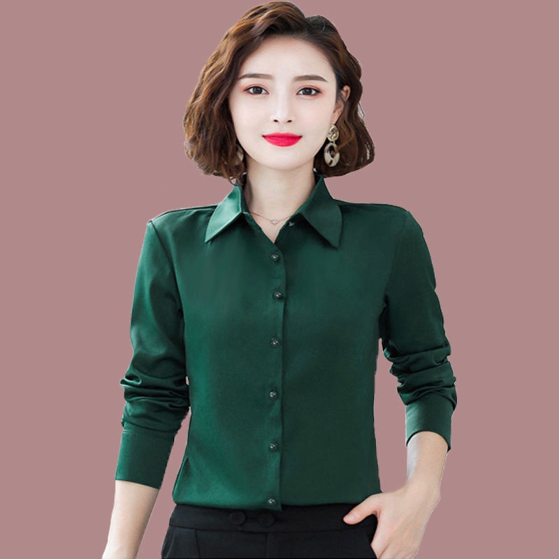 Dark Green Women Long Sleeve Blouses Female Solid Black Work Top Shirts Shopee Philippines