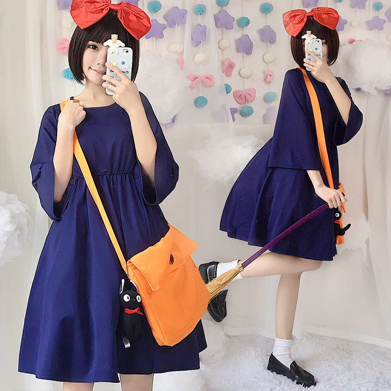 Women Cosplay Kiki's Delivery Service Kiki Long Sleeve Blue Midi Dress