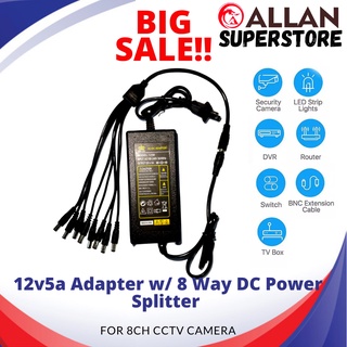 Allan Superstore 12v 5a 60w Dc Power Supply With 8 Way Cctv Splitter Cable For Cameras