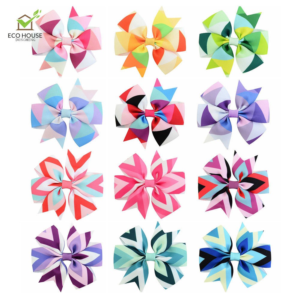 6 12 Pcs Ribbon Bows Hairpin Set Alligator Clips Geometric Design