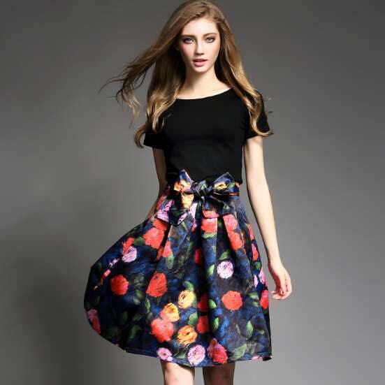 925 Floral Printed Flared Skirt With Plain Top | Shopee Philippines