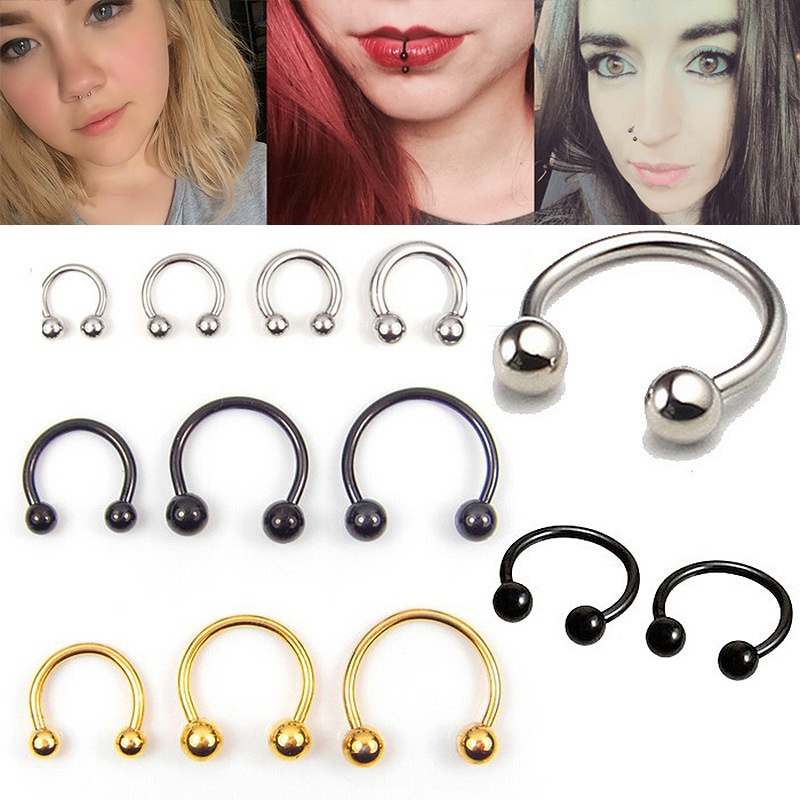 1pcs Basic Simple Stainless steel U-shaped Ball Nose Ring Body Piercing ...
