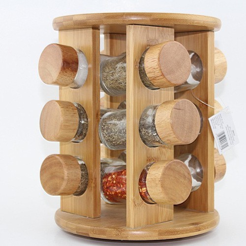 Rotating Bamboo Wooden Spice Rack, Spinning Wooden Spice Rack