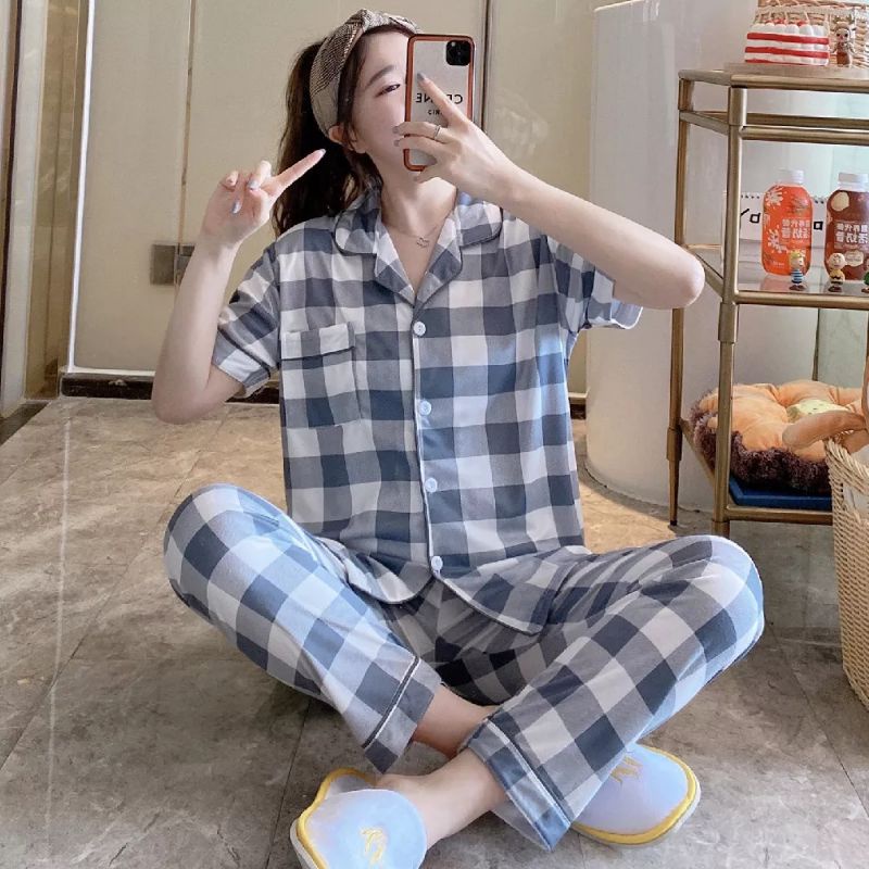 Checkered Sleepwear Shortsleeve pajama Cotton | Shopee Philippines