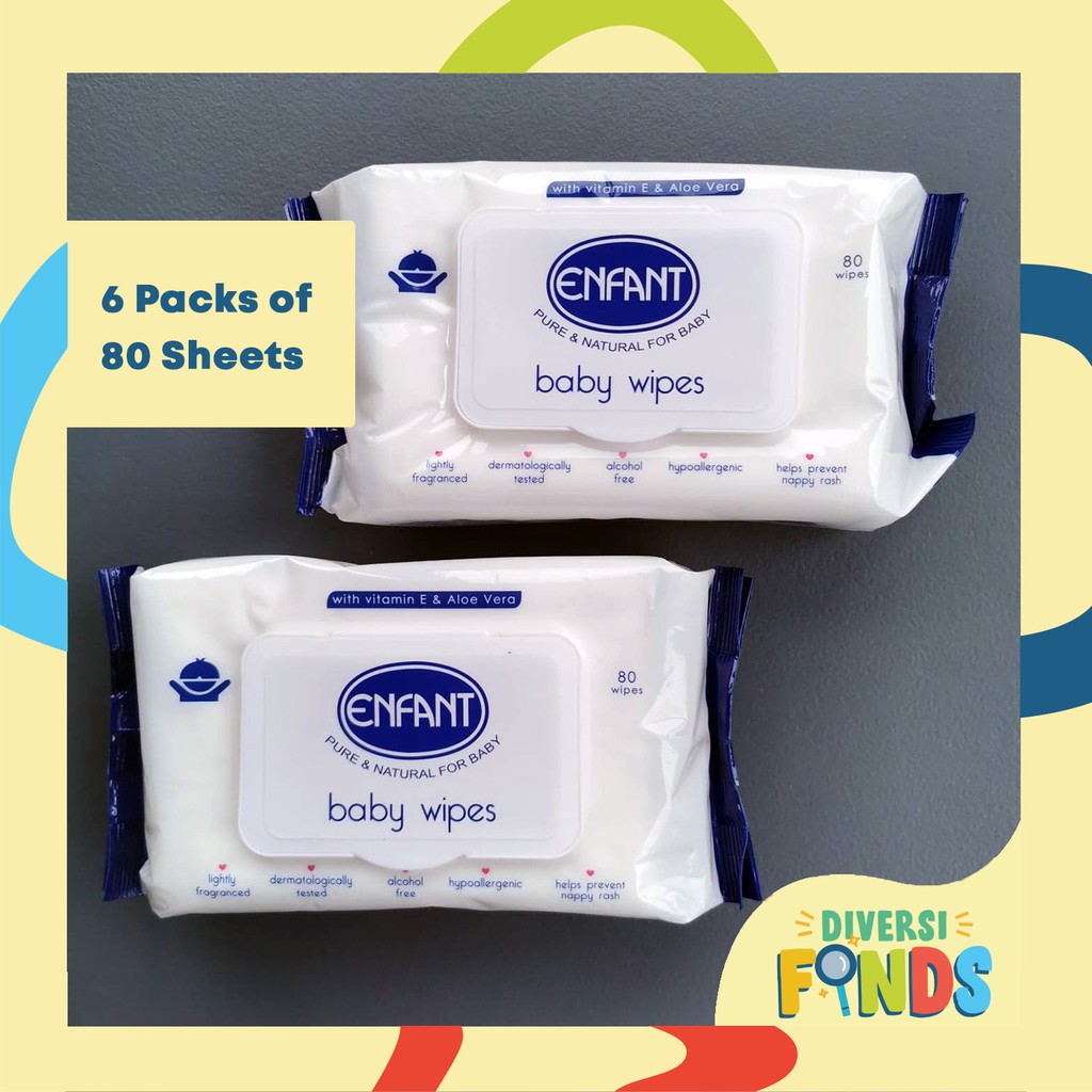 6 PACKS Enfant Authentic Baby Wipes mild scented 80 sheets/ pack