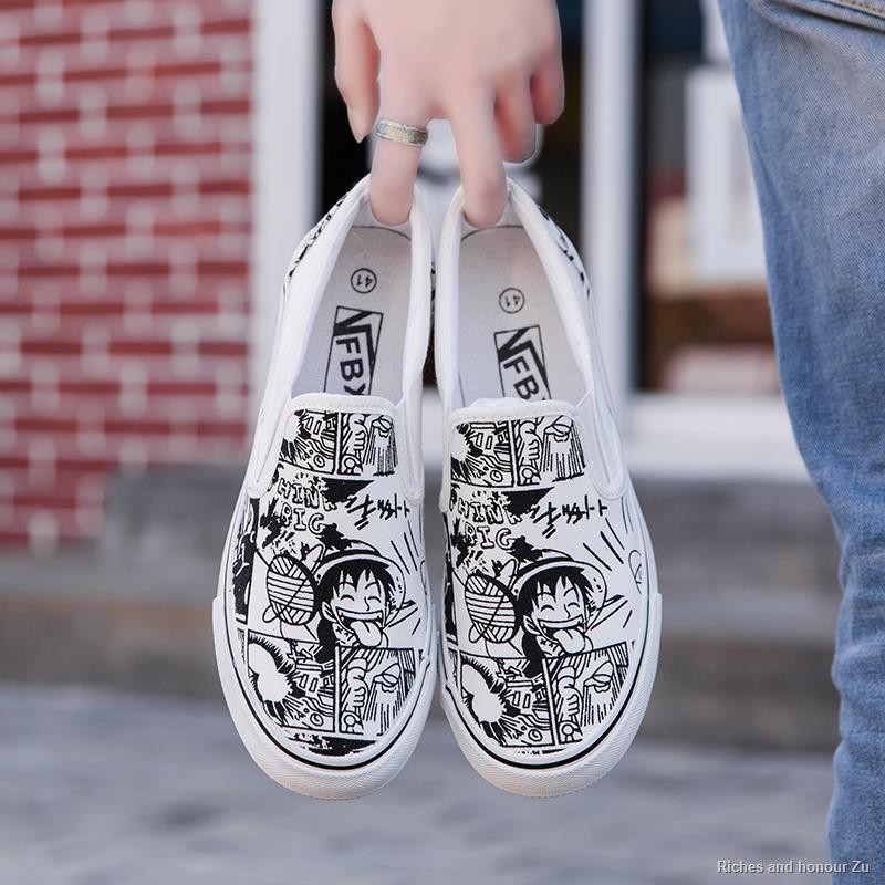❏✸♧One Piece Graffiti Cartoon Anime Luffy Canvas Shoes Men s Korean Fashion  High and Low Top Sneakers Casual Lazy Trend | Shopee Philippines