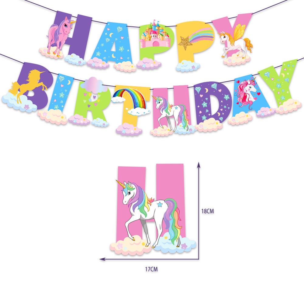 5m Rainbow Unicorn Theme Happy Birthday Banner Kids Birthday Party Pull ...