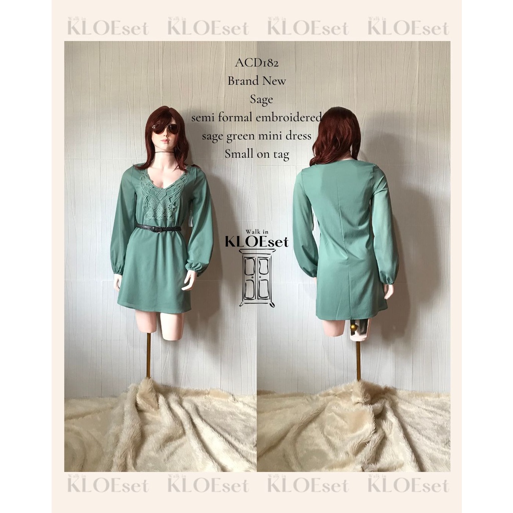 Brand new semi formal embroidered sage green mini dress (ACD182