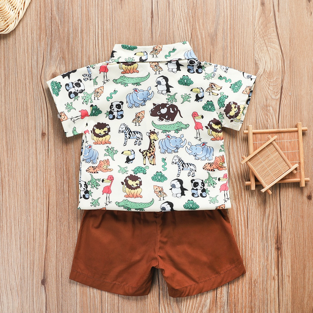 Jungle Safari Costume for Baby Boy Animal Print Shirt Brown Shorts