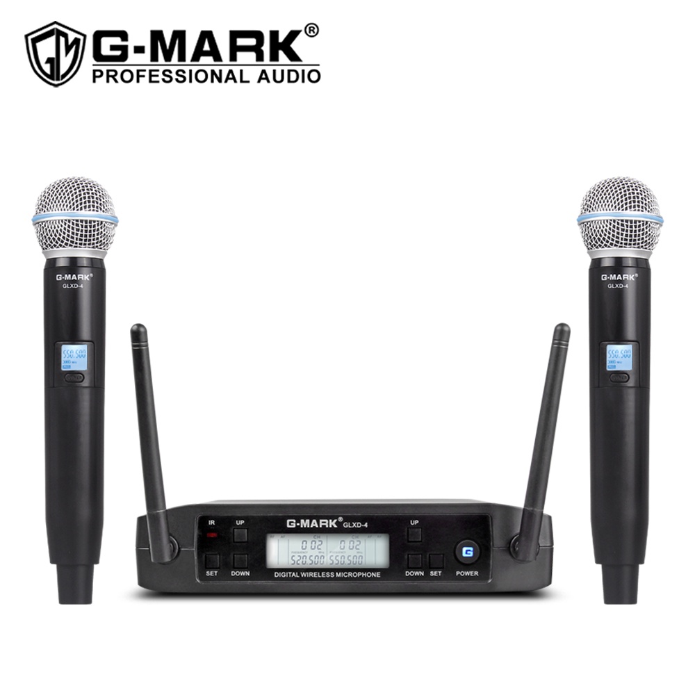 Wireless Microphone GMARK GLXD4 Professional UHF Dual System SM58