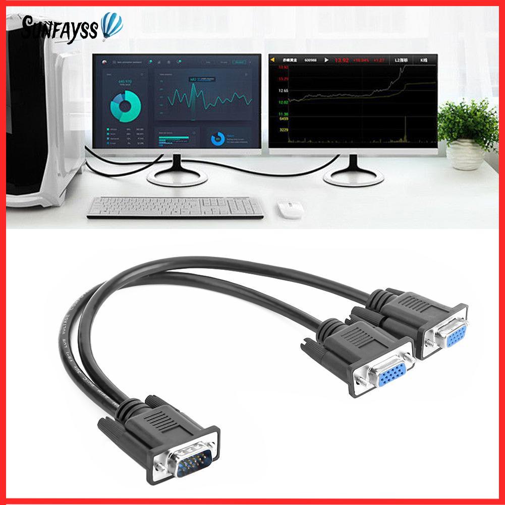 VGA Splitter Cable 1 Computer to Dual 2 Monitor Male to Female Adapter