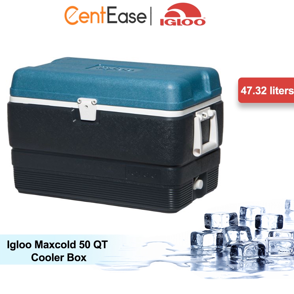 Igloo Maxcold 50 QT Cooler Box made in USA Jet Carbon/Ice Blue/White