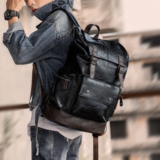 Men Pu Leather Backpack Men's Large Antitheft Travel Backpack Laptop Bag Black Bagpack Boy Big S #6