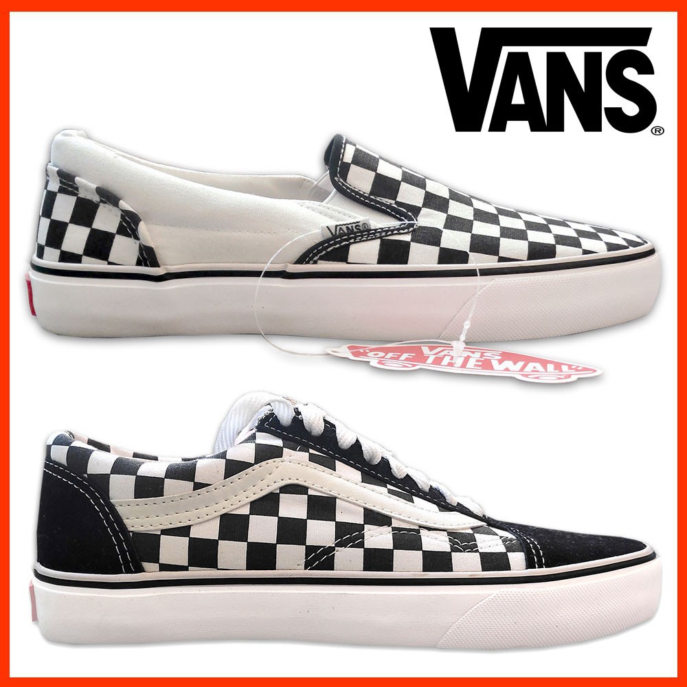 black vans with checkered stripe