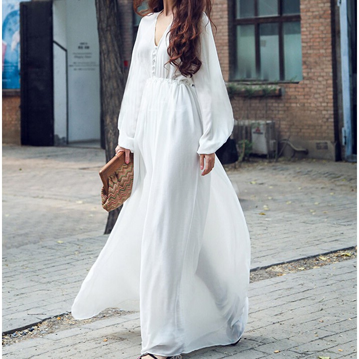 boho white dress long sleeve