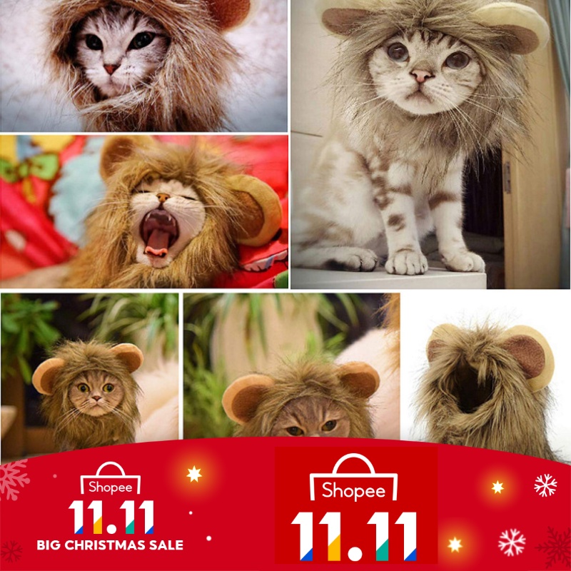 Lion Wig Pet Cosplay Costume Doggie Fancy Hair for Cat Small Dog Kittens Puppy Cosplay Apparel Wild Animals King Halloween Lion Mane for Cat Pet Dog 