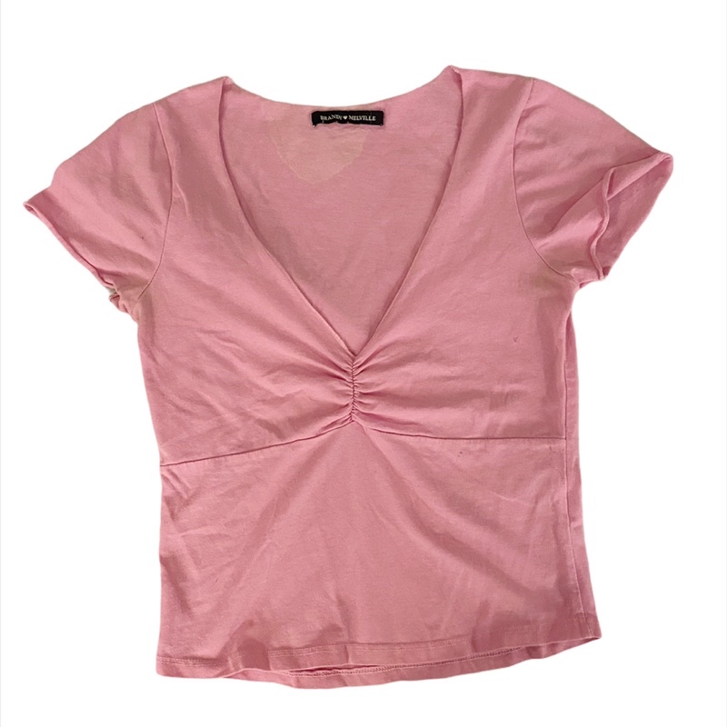 Brandy Melville Bubblegum Pink Gina Ruched T Shirt Crop Top Shopee Philippines