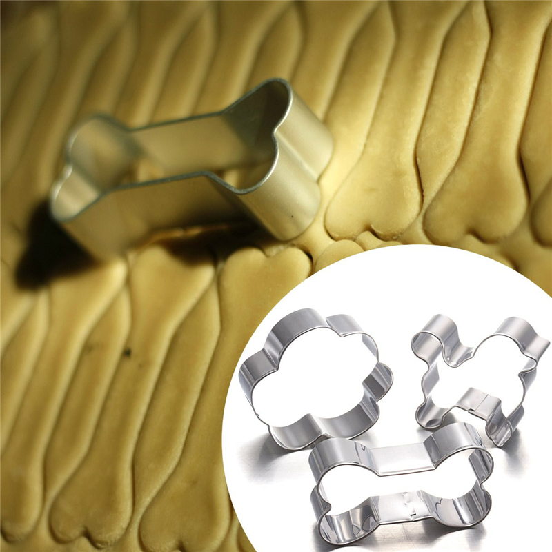 3pcs/set Dog Paw Bone-Shaped Stainless Steel Mold DIY Pastry Fondant Baking Cookie Cutter Kitchen Baking Mould